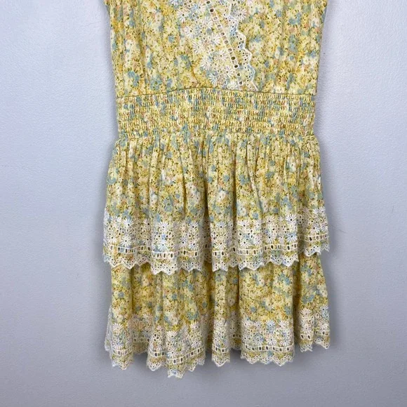 American Eagle Garden Party Faux Wrap Dress Yellow Floral Boho Summer Size Small - Picture 4 of 12
